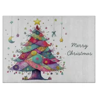 Wacky Whimsical Christmas Tree, Bright Colors, Cutting Board