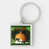 Dog Protecting Large Pumpkin Keychain