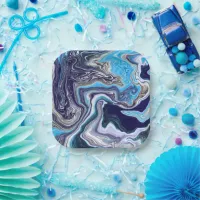 Blue Marble Fluid Art Birthday   Paper Plates