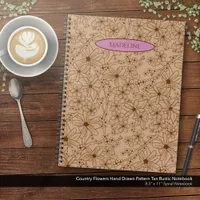 Country Flowers Hand Drawn Pattern Tan Vintage Notebook