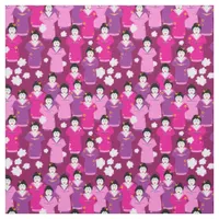 Japanese Geisha in Kimono's Pink Patterned Fabric