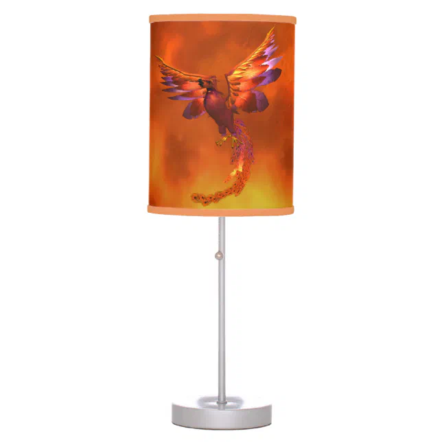 Colorful Phoenix Flying Against a Fiery Background Table Lamp