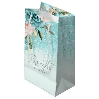 Floral Sparkles Sweet Sixteen Teal ID912 Small Gift Bag