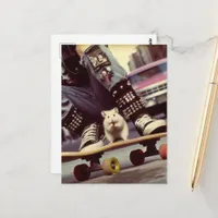 A Skateboarding Hamster in the City Retro Punk Postcard