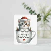 Merry Christmas Cat In A Mug - Christmas Holiday Card