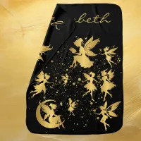 Gold Fairies with Pixie Dust on Black Monogram | Baby Blanket