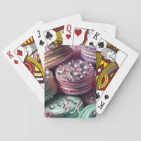 Pretty Macaron Bling Monogrammed Poker Cards