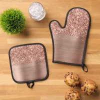 Glittery Rose Gold Glam Oven Mitt & Pot Holder Set