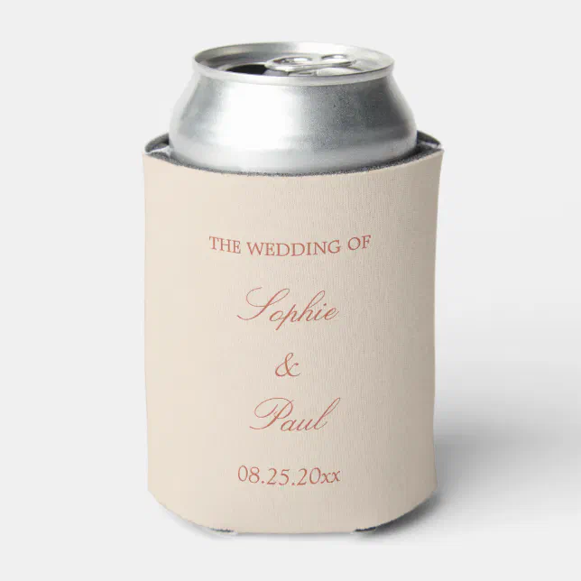 Elegant Terracotta Script Wedding Favor Can Cooler