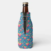 Multicolored Watercolor Hearts Bottle Cooler