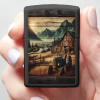 Tractor Sunset in the Mountains Zippo Lighter