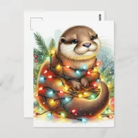 Christmas Otter Watercolor Christmas Postcard