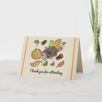 Cute hand drawn hedgehog in fall with leaves thank you card