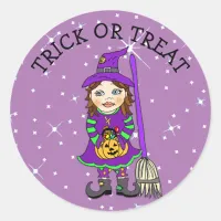 Halloween Kid Witch Costume Starry Night Classic Round Sticker