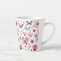 Pink Flowers and Butterflies Latte Mug