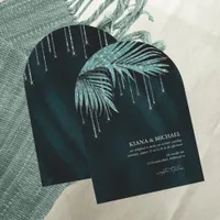 Jewel Palm Leaf Wedding Teal Arch ID830 Invitation