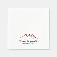 Rustic Mountains in Red and Blue Wedding Reception Napkins
