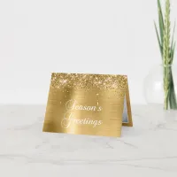 Glittery Gold Foil Family Photo Season's Greetings Holiday Card