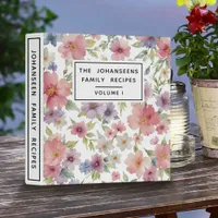 Watercolor Pink Purple Flowers Family Recipe Book  3 Ring Binder