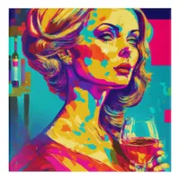 Vintage Woman Holding a Wine Glass Abstract Art