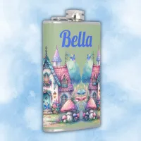 Pink & Blue Fairy Cottage Core Monogram on Green | Flask