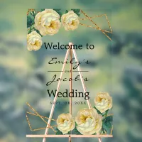Welcome Wedding Gold Glitter Geo Yellow Floral Acrylic Sign