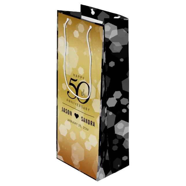 Elegant 50th Golden Wedding Anniversary Wine Gift Bag