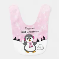 Personalized My First Christmas, Cute Penguin Baby Bib