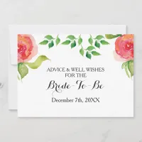 coral bridal shower Advice and Well Wishes Card