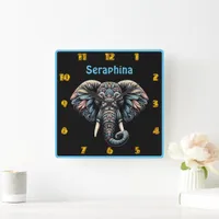 Nature-inspired intricate elephant design square wall clock