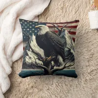 Majestic Eagle Displaying Strength Near Mountains Throw Pillow