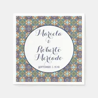 Elegant Mexican Floral Talavera Wedding  Napkins