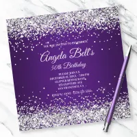 Faux Sparkly Silver Glitter Royal Purple Ombre Invitation