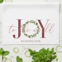 Modern Joy to the World Christmas Wreath Kitchen Towel