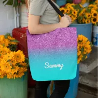 Faux Purple and Aqua Ombre Glitter Tote Bag