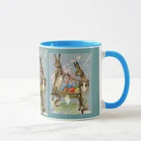 Vintage Easter Rabbits Carry Eggs in Basket, ZSSG Mug