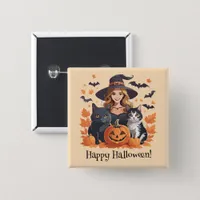 Witch Cats Bats & Pumpkins Halloween Button