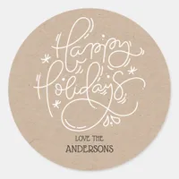 Kraft Happy Holidays Handwritten Script Envelope Classic Round Sticker