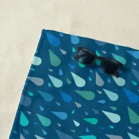 Rainy day pattern with blue raindrops beach towel