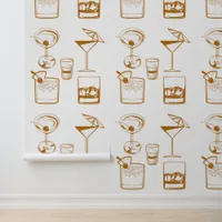 Martini and Cocktails Tan and Beige Vintage Colors Wallpaper