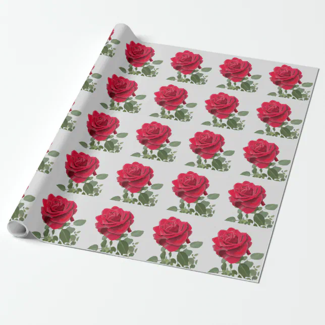 Hand painted red rose wrapping paper