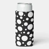White Polka Dots on Black | Seltzer Can Cooler