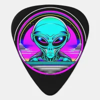 Extra Terrestrial Alien Flying a UFO Guitar Pick