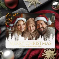 Christmas Winter Landscape Family Photo Foil Holiday Card