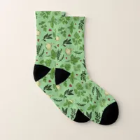 Mint Green Herbs and Leaves Gardening Patterned Socks