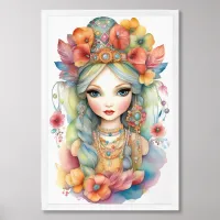 Colorful Boho Girl with Beads Framed Art