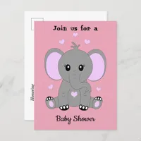 Cute baby elephant in pink, baby shower  invitation postcard