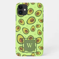 Pistachio Green Avocado Fruit Design Monogram iPhone 11 Case