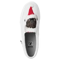 Cute Black Pug in Santa Hat Christmas Slip-On Sneakers