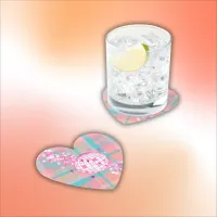 Blue, Pink & Peach Pattern with Glitter & Hearts | Paper Coaster